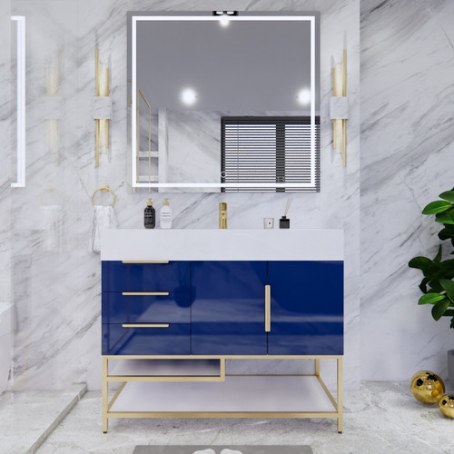  Bethany 42’’ Freestanding Art Deco Bathroom Vanity Set with Reinforced Acrylic Sink  Top (Left Side Drawers) 