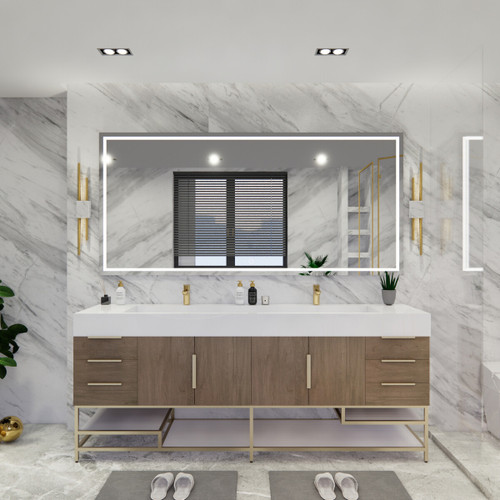  Bethany 84’’ Freestanding Double Art Deco Vanity Set with Reinforced Acrylic Double Sink Top(84DD) 