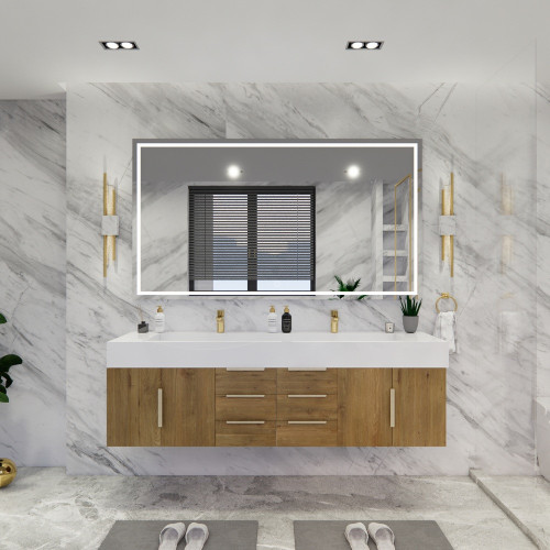  Bethany 72’’ Floating Art Deco Bathroom Vanity Set with Reinforced Acrylic Double Sink Top (72DD) 