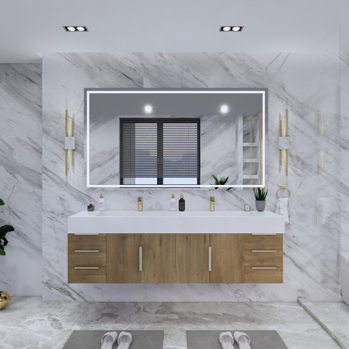  Bethany 72’’ Floating Art Deco Bathroom Vanity Set with Reinforced Acrylic Double Sink Top (72DD) 