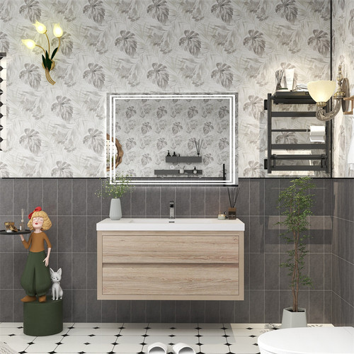  Louis 42" Floating Bathroom Vanity with Reinforced Acrylic Sink in Oak 
