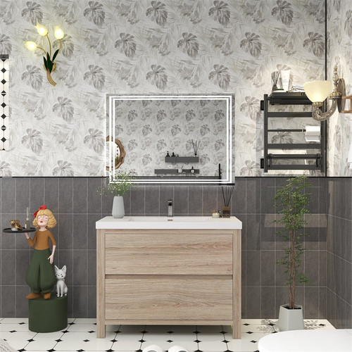  Louis 42" Freestanding Bathroom Vanity with Reinforced Acrylic Sink in Oak 