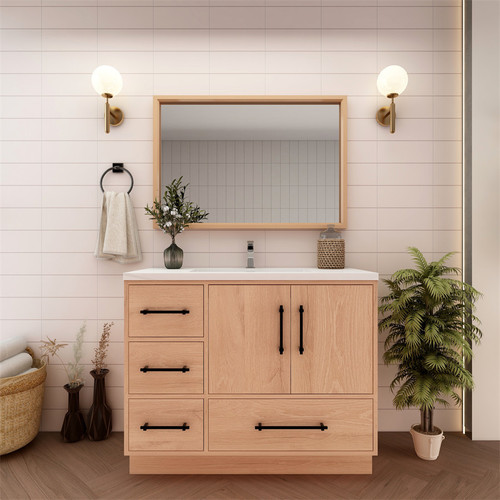  Victoria 42" Solid Wood Freestanding Bathroom Vanity Left Side Drawers with Reinforced Acrylic Sink in Oak 