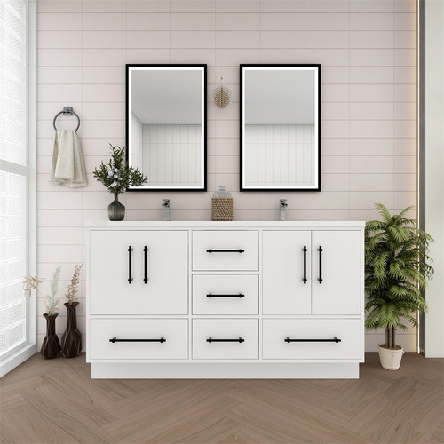  Victoria 60" Solid Wood Freestanding Bathroom Vanity with Reinforced Acrylic Double Sink in Oak 