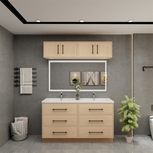  Victoria 60" Solid Wood Freestanding Double Vanity with Reinforced Acrylic Double Sink in Oak 