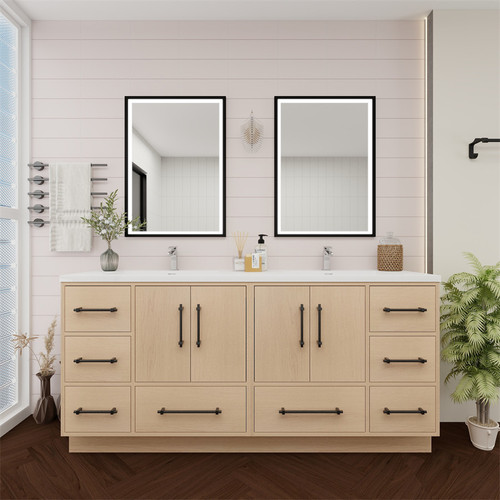  Victoria 72" Solid Wood Freestanding Bathroom Vanity with Reinforced Acrylic Double Sink in Oak 