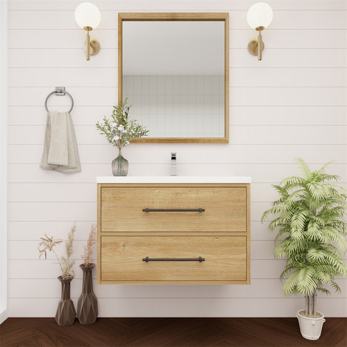  Victoria 30" Solid Wood Floating Bathroom Vanity with Reinforced Acrylic Sink in Oak 