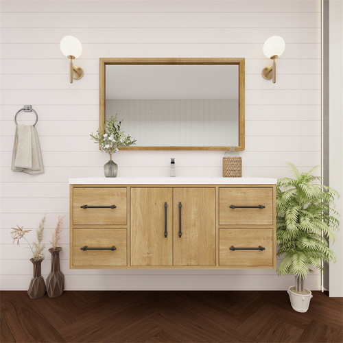  Victoria 48" Solid Wood Floating Bathroom Vanity with Reinforced Acrylic Sink in Oak 