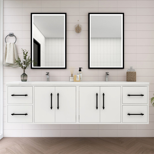  Victoria 72" Solid Wood Floating Bathroom Vanity with Reinforced Acrylic Double Sink in Oak 