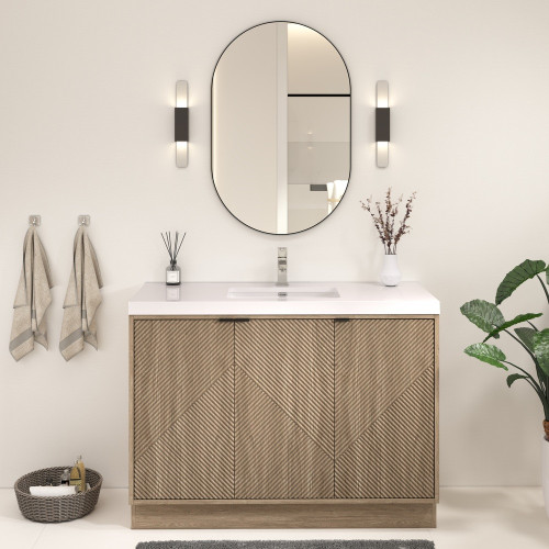  Mason 48" Fluted Freestanding Bathroom Vanity with Sink Top in White Oak, White Sink V1