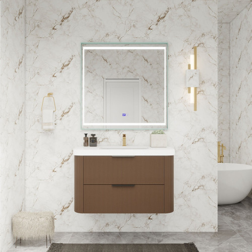  Celine 36" Fluted Floating Bathroom Vanity with Reinforced Acrylic Sink 