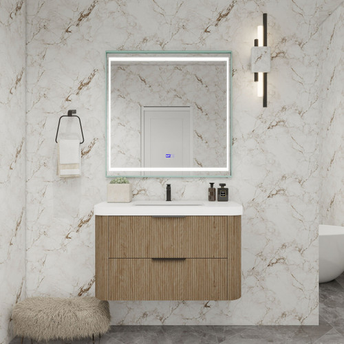  Celine 36" Fluted Floating Bathroom Vanity with Reinforced Acrylic Sink 