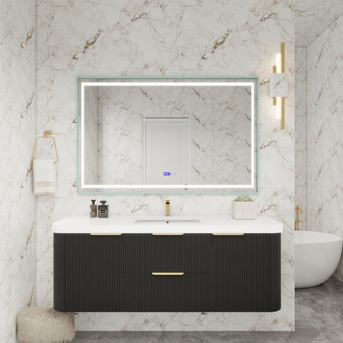  Celine 60" Fluted Floating Bathroom Vanity with Reinforced Acrylic Single Sink 