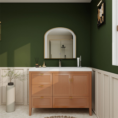  NCS 48" Louvered Freestanding Bathroom Vanity with White Acrylic Sink Top in Teak Oak V1