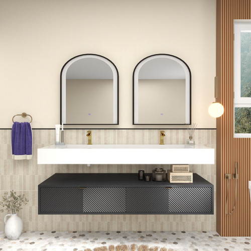  Mason 60" Fluted Floating Wall-Mounted Bathroom Vanity with Reinforced Acrylic Double Sink 