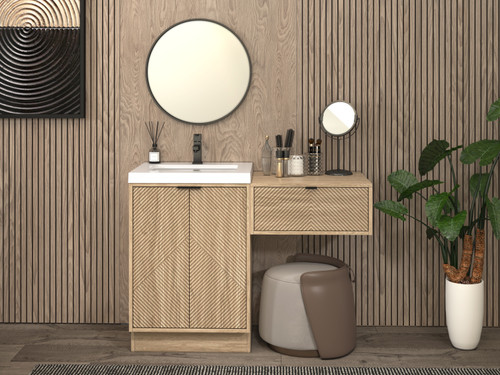 Mason Fluted Freestanding Vanity & Floating Makeup Table Set Mason 48" Fluted Freestanding Vanity & Floating Makeup Table Set - Single Sink 
