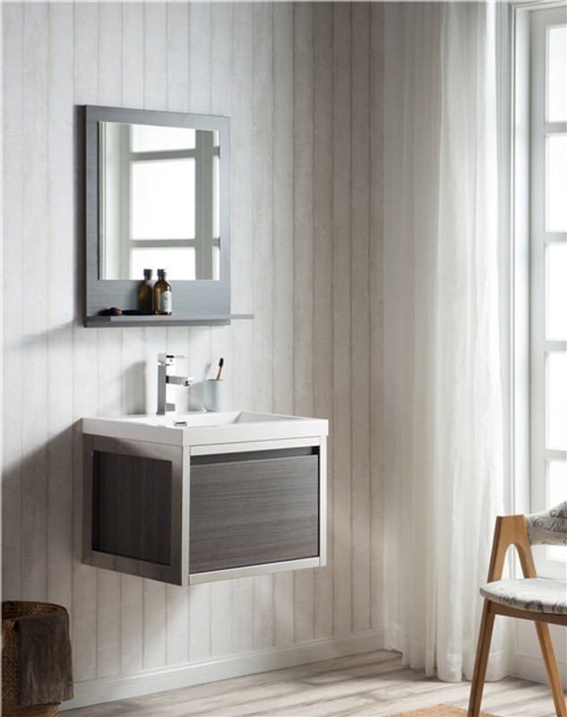  Lake 24" Wall Mounted Modern Vanity with Chrome Stainless Steel Frame 