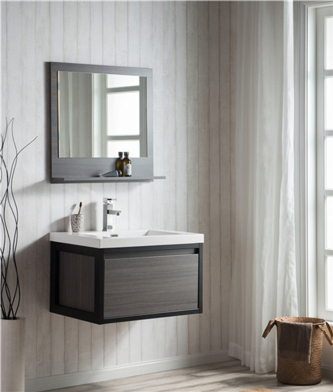  Lake 30" Wall Mounted Modern Vanity with Matte Black Stainless Steel Frame 