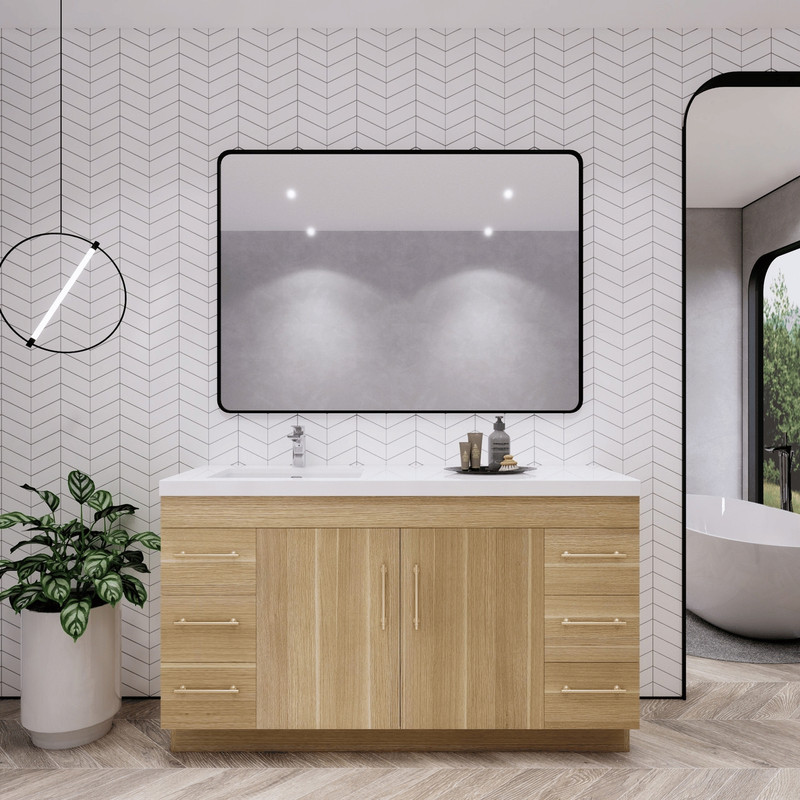 ELSA Elsa 60” Freestanding Vanity with White Reinforced Acrylic Single Royal Sink Top (Left Side) 