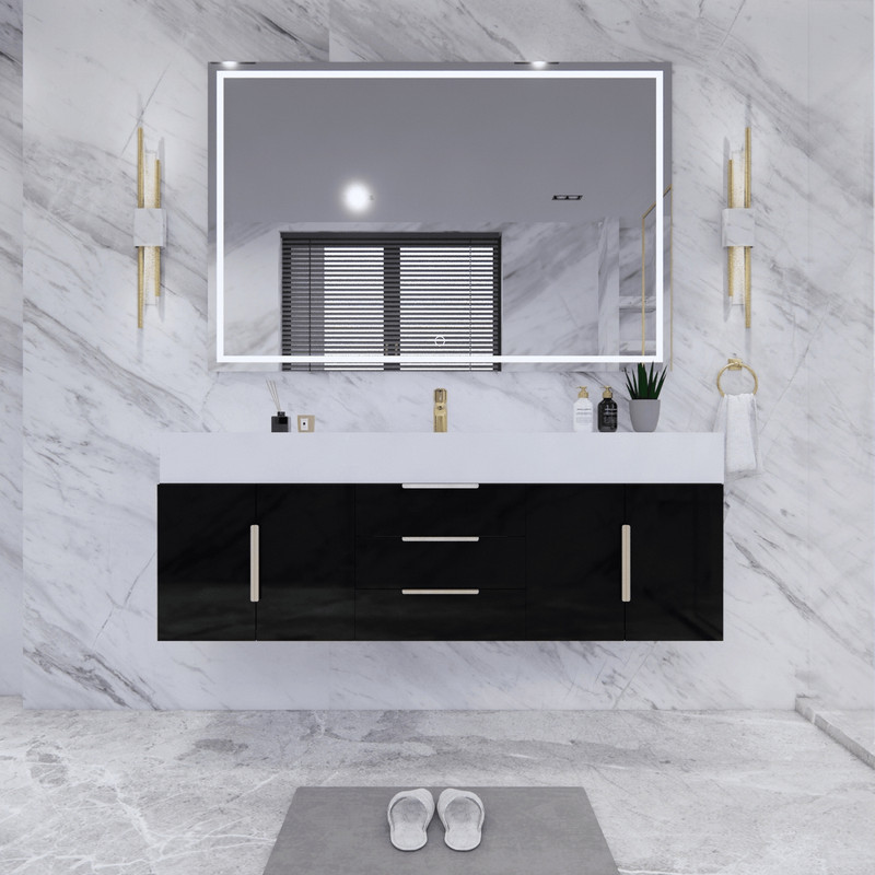  Bethany 60’’ Floating Art Deco Bathroom Vanity Set with Reinforced Acrylic Single Sink Top 