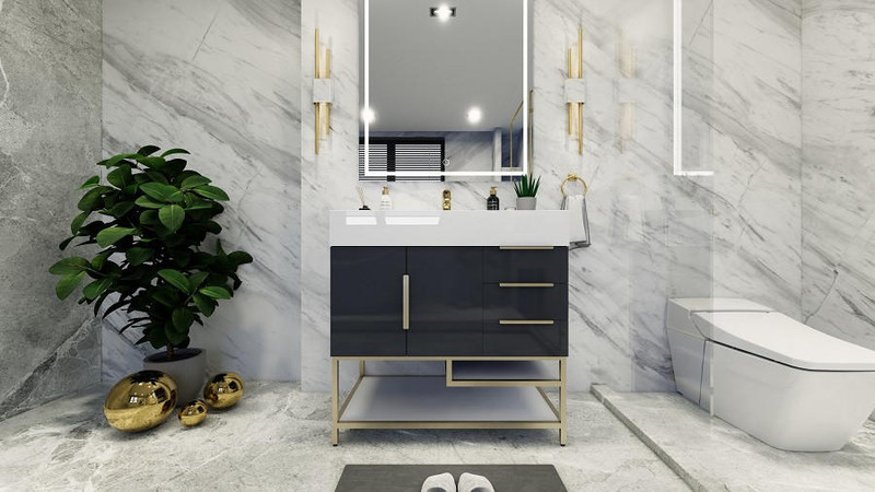 Bethany BETHANY 36'' FREESTANDING VANITY WITH REINFORCED ACRYLIC SINK (RIGHT SIDE DRAWERS)  Bethany BETHANY 36'' FREESTANDING VANITY WITH REINFORCED ACRYLIC SINK (RIGHT SIDE DRAWERS)