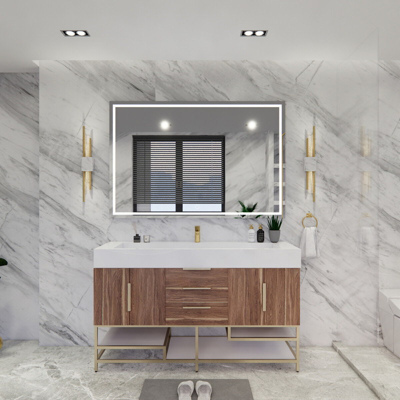  Bethany 60’’ Freestanding Art Deco Bathroom Vanity Set with Reinforced Acrylic Single Sink Top 