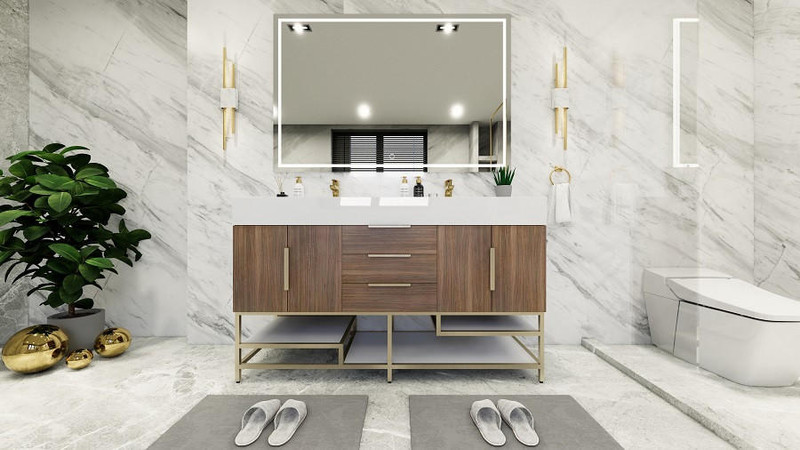 Bethany BETHANY 60'' FREESTANDING VANITY WITH DOUBLE FAUCET HOLES REINFORCED ACRYLIC SINK  Bethany BETHANY 60'' FREESTANDING VANITY WITH DOUBLE FAUCET HOLES REINFORCED ACRYLIC SINK