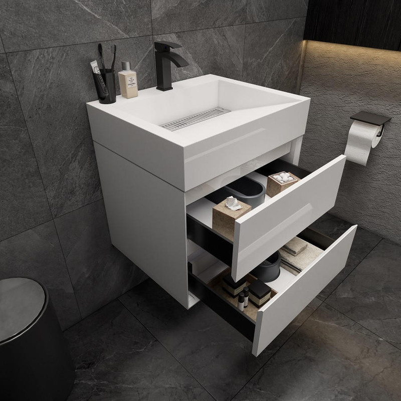 MAX 92 Floating Bathroom Vanity with FLX16 Acrylic Sink W/Small Side  Cabinet (MAX16-7220)