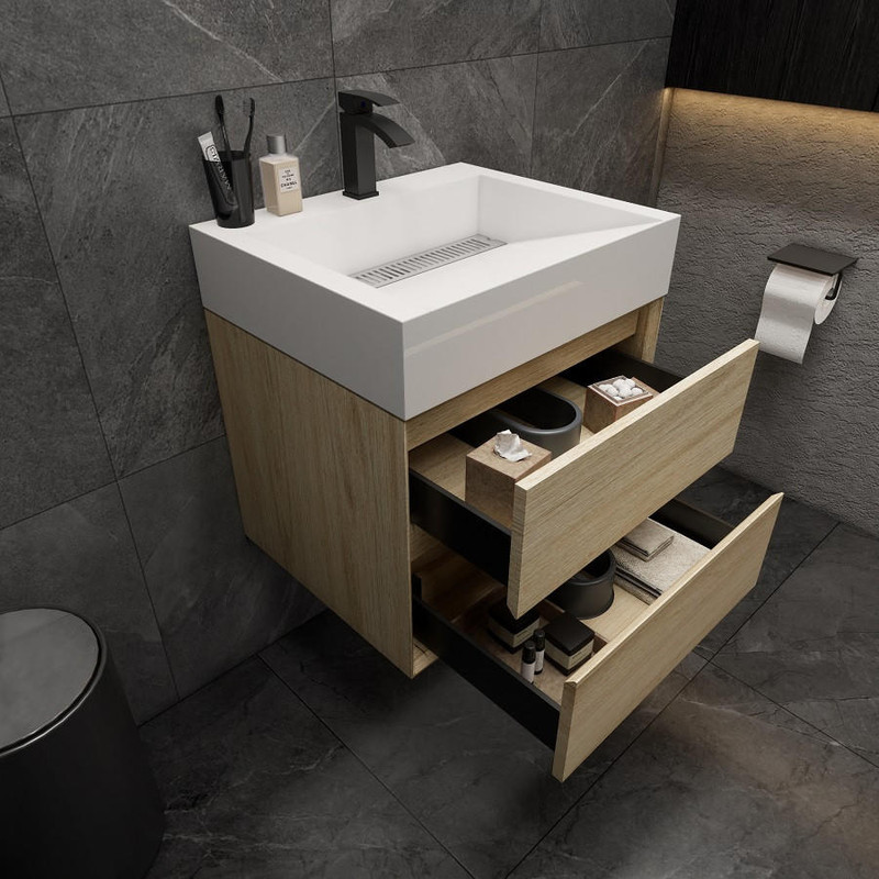 MAX 104 Double Floating Bathroom Vanity with FLX16 Acrylic Sink & Small  Side Cabinet (MAX16-8420D)