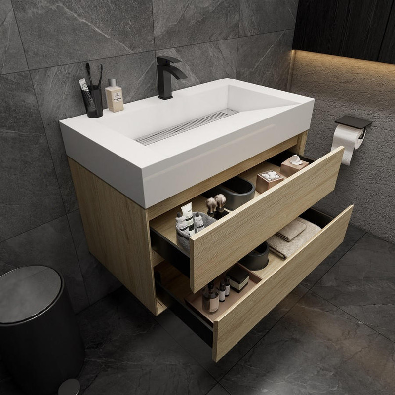 MAX 104 Double Floating Bathroom Vanity with FLX16 Acrylic Sink & Small  Side Cabinet (MAX16-8420D)