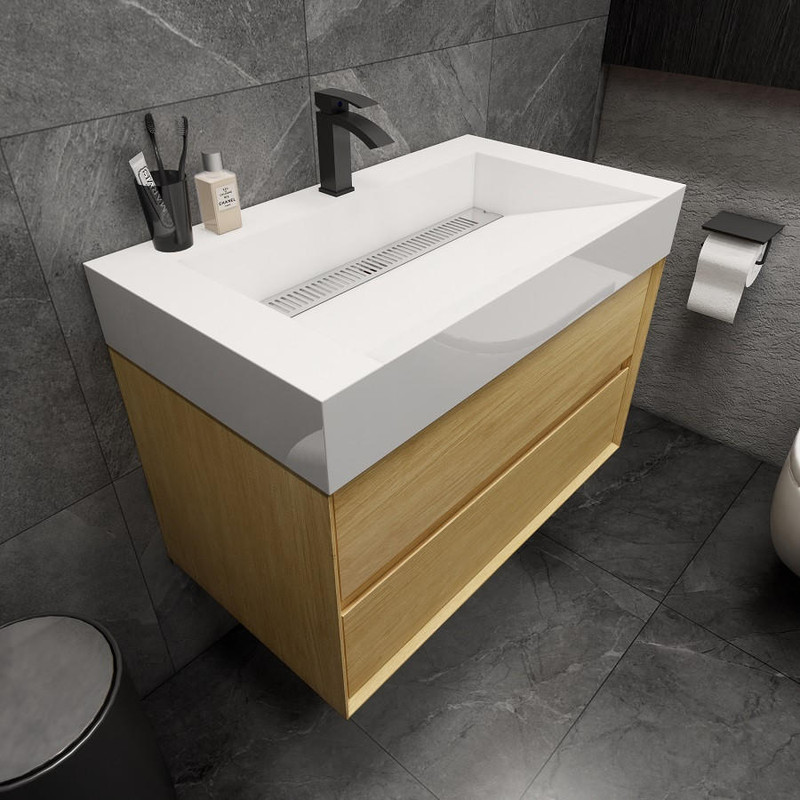 MAX 104 Double Floating Bathroom Vanity with FLX16 Acrylic Sink & Small  Side Cabinet (MAX16-8420D)