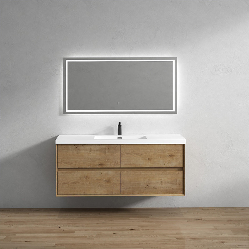 Kingdee 60'' Wall Mounted Single Sink  Vanity With Acrylic top  in White Oak  Kingdee 60'' Wall Mounted Single Sink  Vanity With Acrylic top  in White Oak
