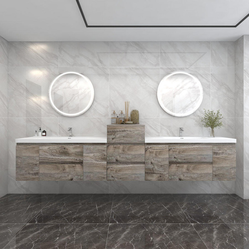 BOW 116" WALL MOUNTED BATH VANITY WITH REINFORCED ACRYLIC SINK W/SMALL SIDE CABINET   BOW 116" WALL MOUNTED BATH VANITY WITH REINFORCED ACRYLIC SINK W/SMALL SIDE CABINET