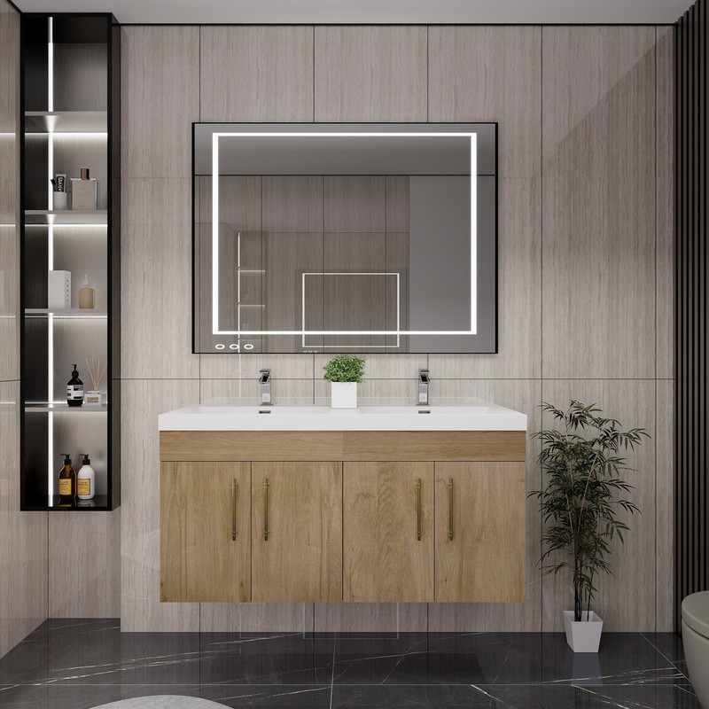 ELSA Elsa 48” Floating Double Vanity With Royal White Reinforced Acrylic Double Sink Top  ELSA Elsa 48” Floating Double Vanity With Royal White Reinforced Acrylic Double Sink Top