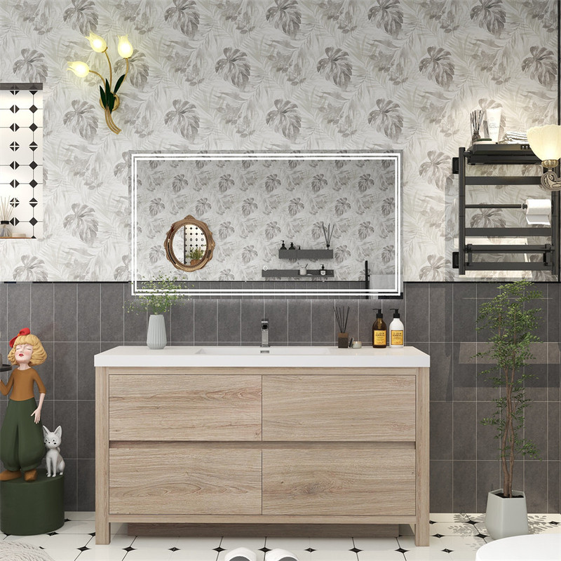 Louis 60" Freestanding Bathroom Vanity with Reinforced Acrylic Single Sink in Oak   Louis 60" Freestanding Bathroom Vanity with Reinforced Acrylic Single Sink in Oak