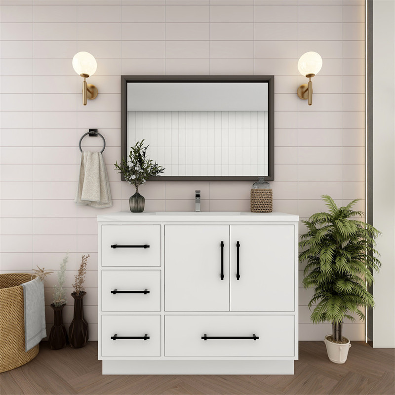  Victoria 42" Solid Wood Freestanding Bathroom Vanity Left Side Drawers with Reinforced Acrylic Sink in Oak 
