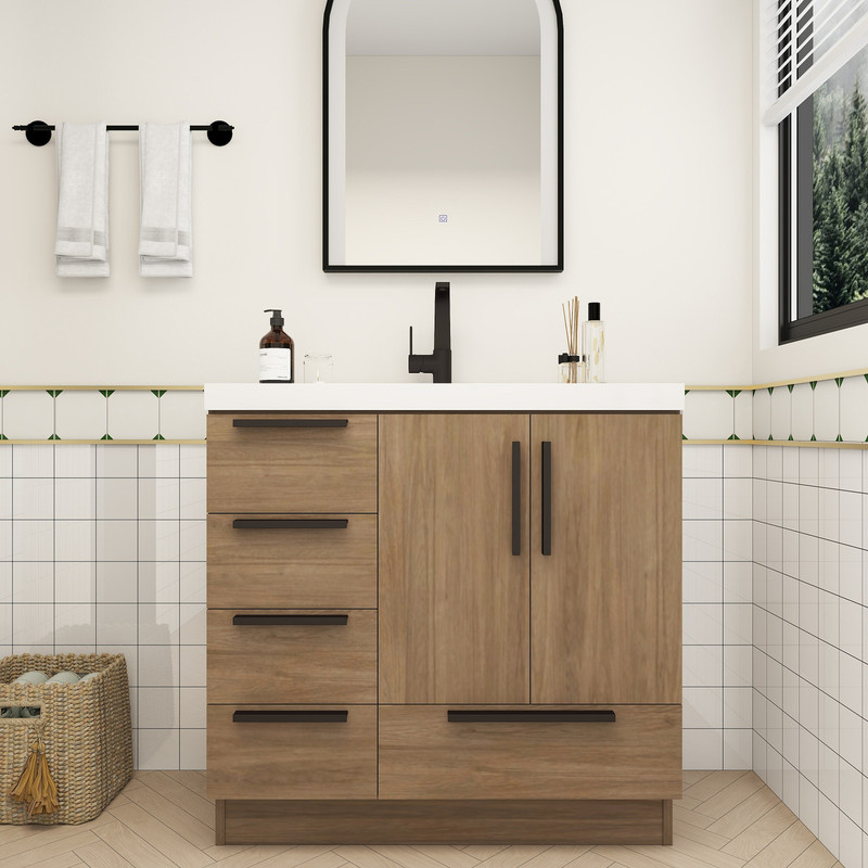 Carla 36" Freestanding Bathroom Vanity with Left Side Drawers   Carla 36" Freestanding Bathroom Vanity with Left Side Drawers