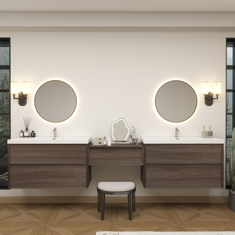 Kingdee 114" Floating Vanity & Makeup Table Set (42+30+42)   Kingdee 114" Floating Vanity & Makeup Table Set (42+30+42)