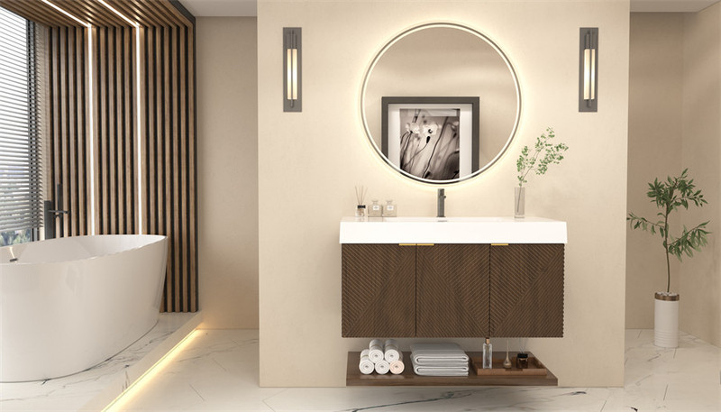  Stella 42" Fluted Floating Bathroom Vanity with Reinforced Acrylic Sink (Right Side) 