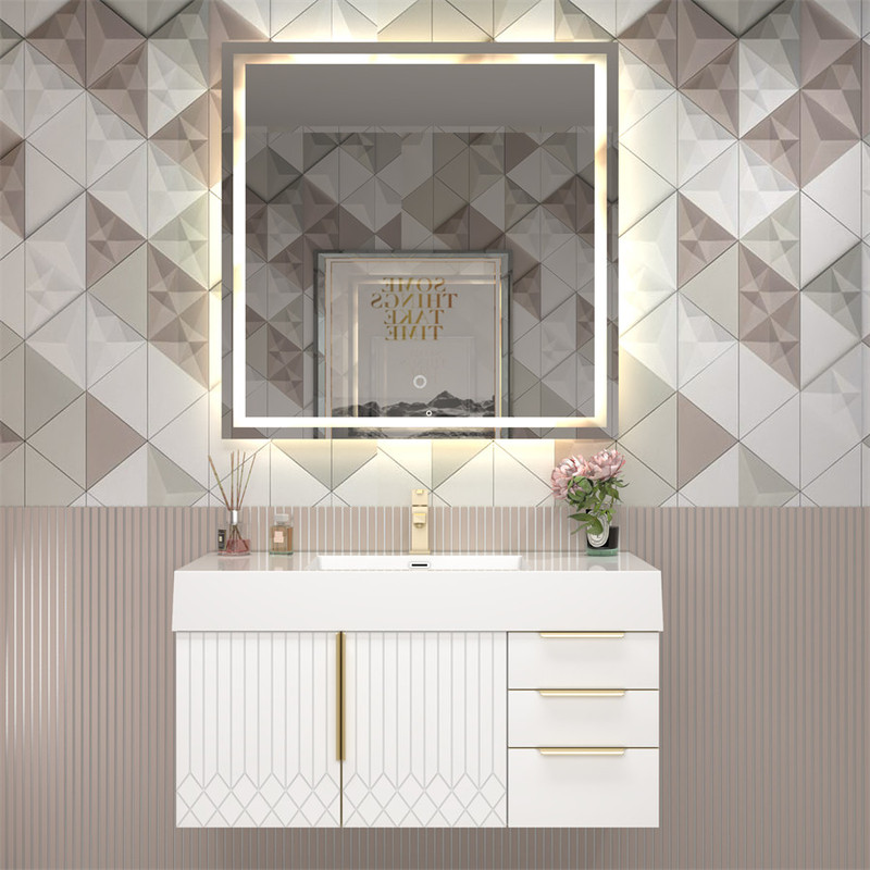 Milana 42" Floating Bathroom Vanity with Reinforced Acrylic Sink in Gloss White | Right Side Drawers   Milana 42" Floating Bathroom Vanity with Reinforced Acrylic Sink in Gloss White | Right Side Drawers