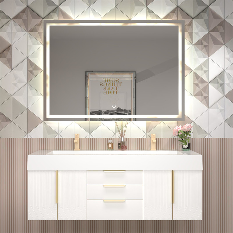  Milana 60" Floating Bathroom Vanity with Reinforced Acrylic Double Sink in Gloss White 