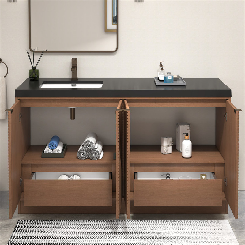 Mason 60" Fluted Freestanding Bathroom Vanity with Left Side Sink