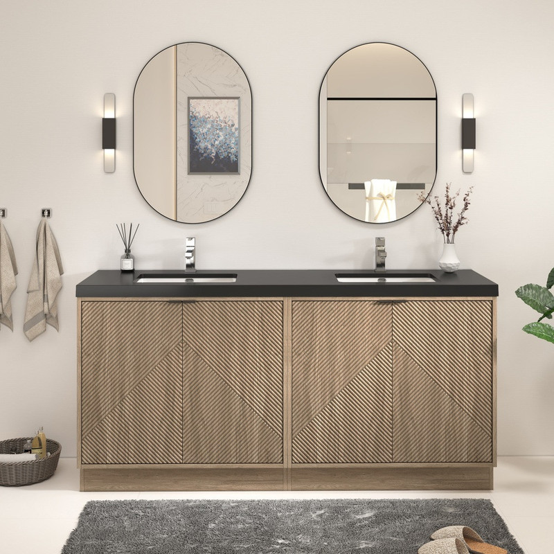  Mason 72" Fluted Freestanding Bathroom Vanity with Double Sink Top 