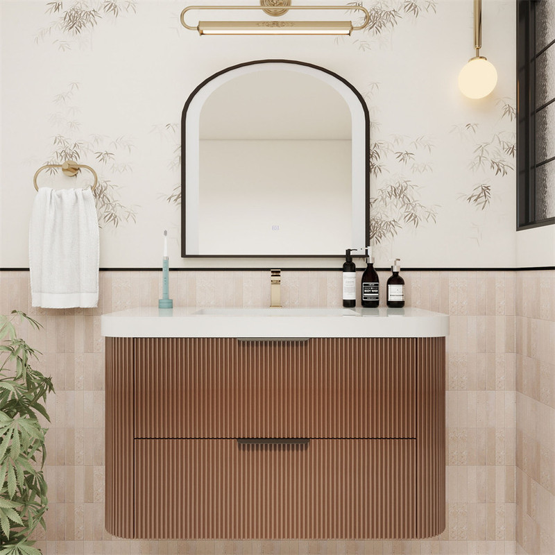 Celine 36" Fluted Floating Bathroom Vanity with Reinforced Acrylic Sink   Celine 36" Fluted Floating Bathroom Vanity with Reinforced Acrylic Sink