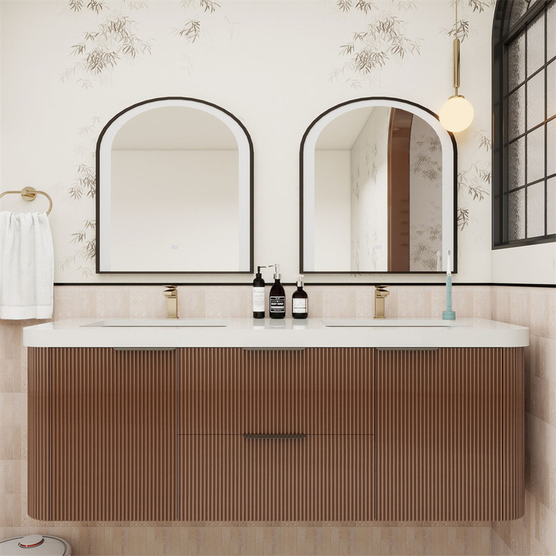 Celine 60" Fluted Floating Bathroom Vanity with Reinforced Acrylic Double Sink   Celine 60" Fluted Floating Bathroom Vanity with Reinforced Acrylic Double Sink