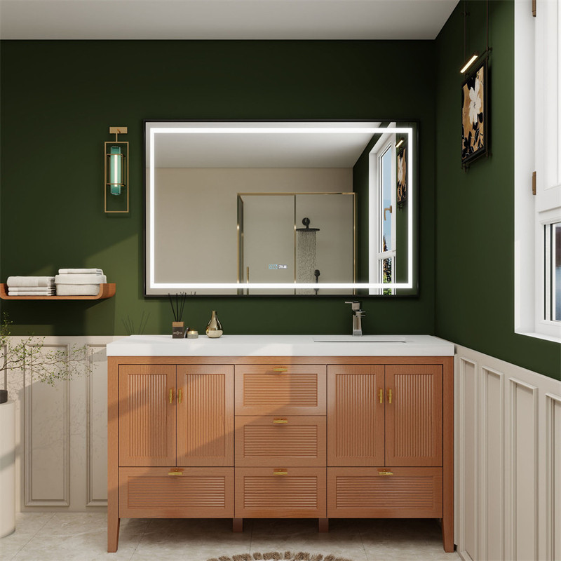  NCS 60" Louvered Freestanding Bathroom Vanity with Acrylic Single Right Side Sink in Teak Oak V1
