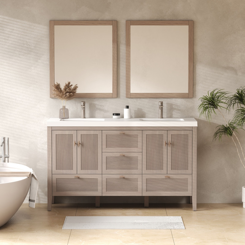  NCS 60" Louvered Freestanding Bathroom Vanity with Acrylic Double Sink 