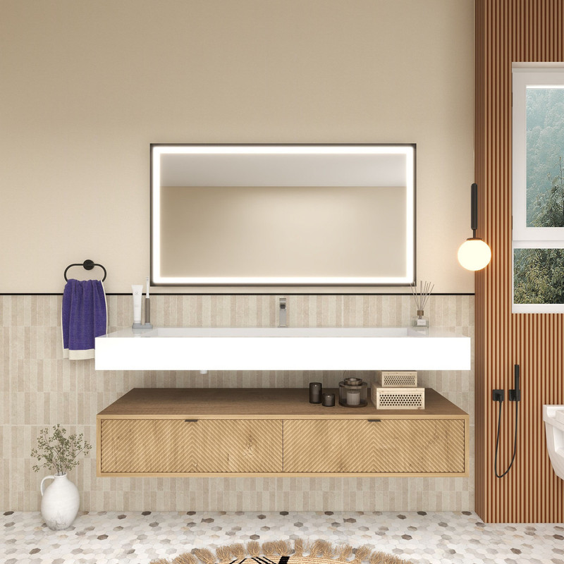  Mason 60" Fluted Floating Wall-Mounted Bathroom Vanity with Reinforced Acrylic Single Sink 