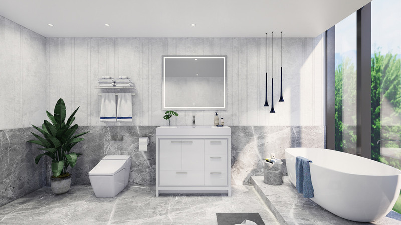  Dolce 42” Vanity with Right Side Drawers and Reinforced Acrylic Sink 