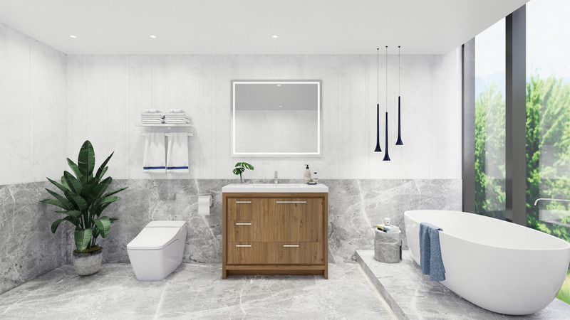 Dolce 42” Bath Vanity with Left Side Drawers and Reinforced Acrylic Sink   Dolce 42” Bath Vanity with Left Side Drawers and Reinforced Acrylic Sink